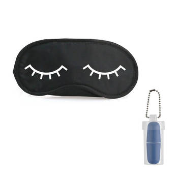 Zwart slaapmaskertje met slapende ogen incl blauw oordopjes - Slaapmaskers