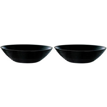 2x Salade serveerschalen zwart glas 27 cm - Saladeschalen