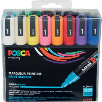 Posca paintmarker PC-5M, etui met 16 stuks in geassorteerde kleuren