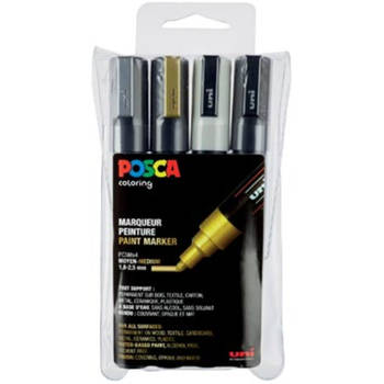 Posca paintmarker PC-5M, etui met 4 stuks in geassorteerde metallic kleuren