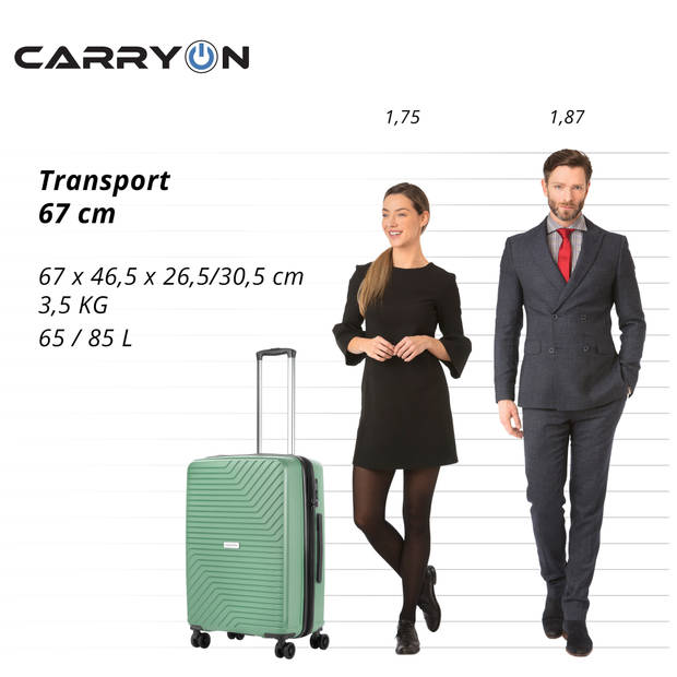CarryOn Transport Middenmaat Reiskoffer 67cm met Expander - 85 Ltr Trolley met TSA - Olijf