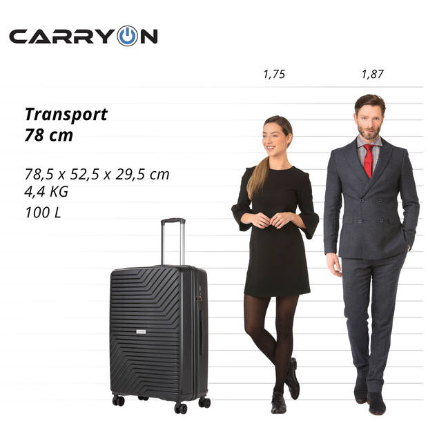 CarryOn Transport Grote Reiskoffer 78cm met TSA-slot en OKOBAN - 100 Ltr Trolley - Zwart