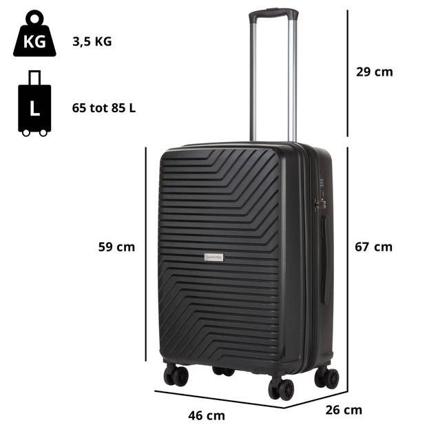 CarryOn Transport Middenmaat Reiskoffer 67cm met Expander - 85 Ltr Trolley met TSA - Zwart