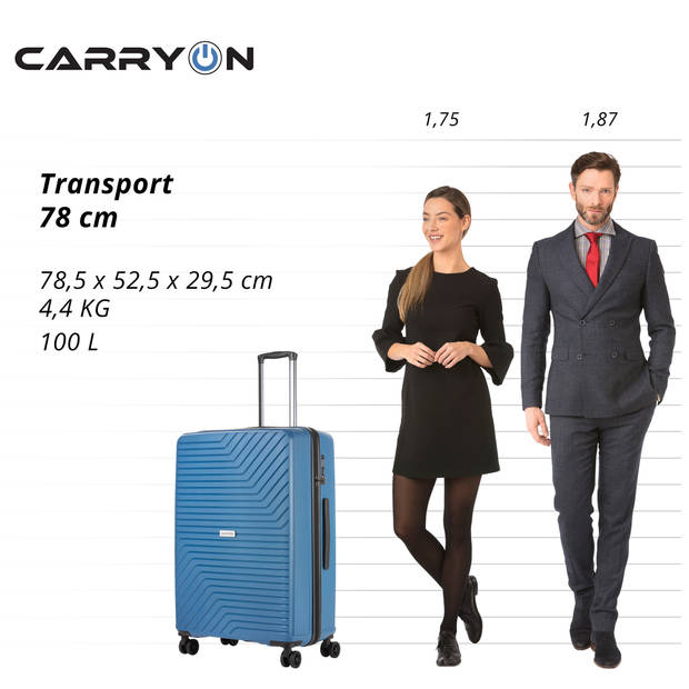 CarryOn Transport Grote Reiskoffer 78cm met TSA-slot en OKOBAN - 100 Ltr Trolley - Blauw