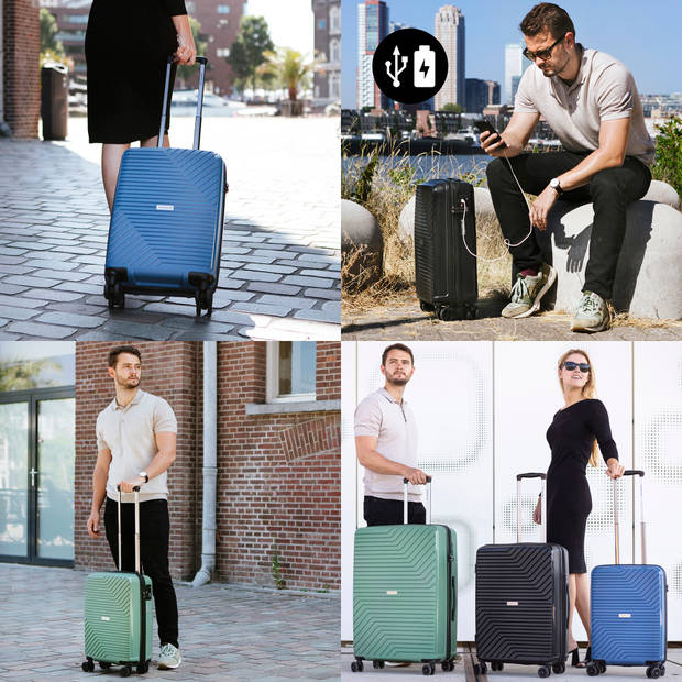CarryOn Transport Handbagagekoffer 55cm - Handbagage 35 Ltr met USB en OKOBAN - Zwart