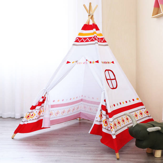 Sunny LED Tipi Tent voor kinderen in rood & wit Wigwam Speeltent met 60 LED lampjes