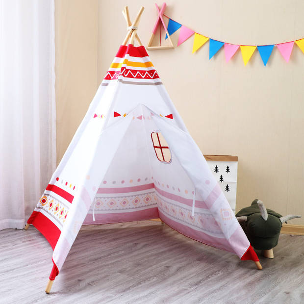 Sunny LED Tipi Tent voor kinderen in rood & wit Wigwam Speeltent met 60 LED lampjes