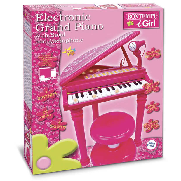 Bontempi elektronische piano met microfoon 53 cm roze