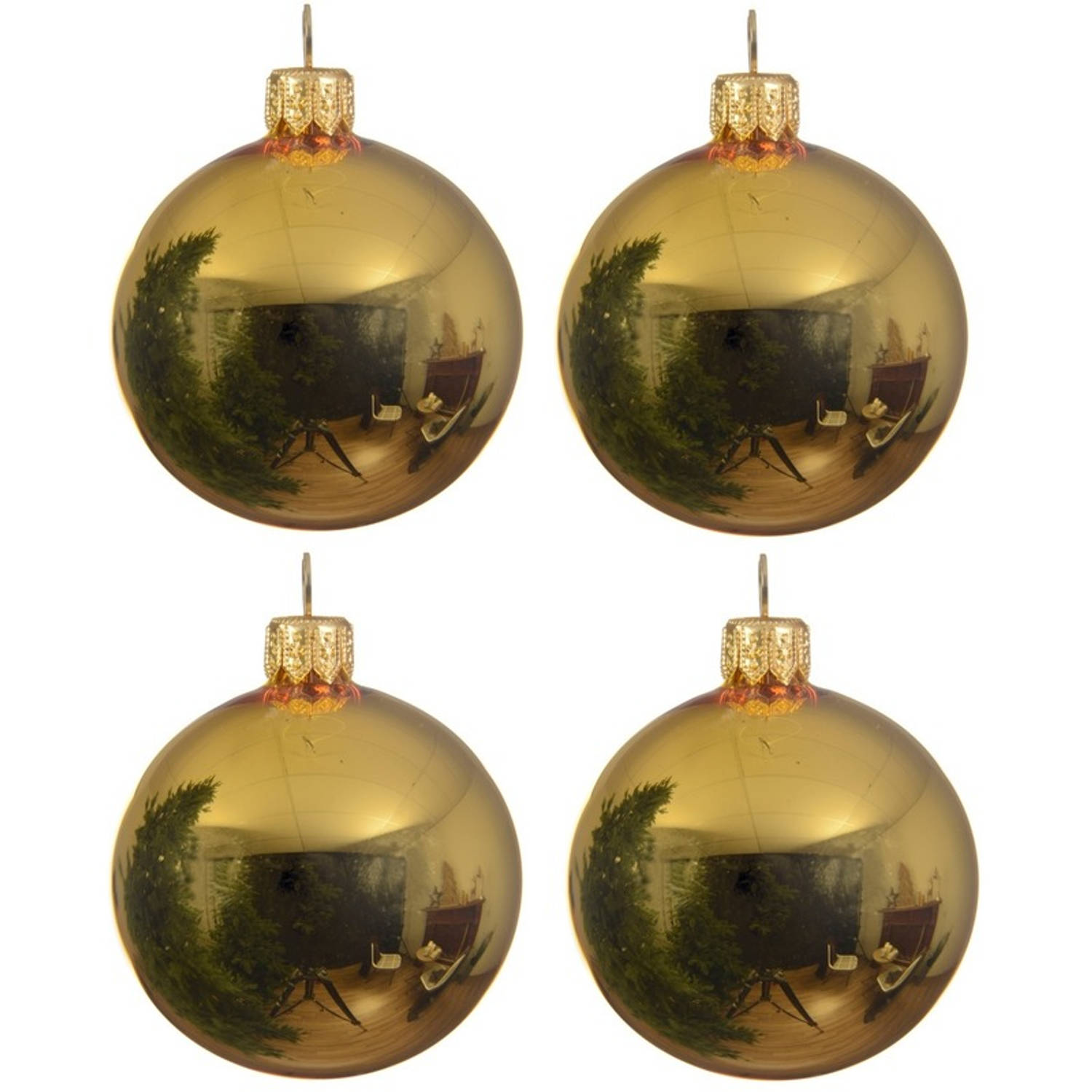 4x Gouden Glazen Kerstballen 10 Cm Glans-glanzende Kerstboomversiering Goud