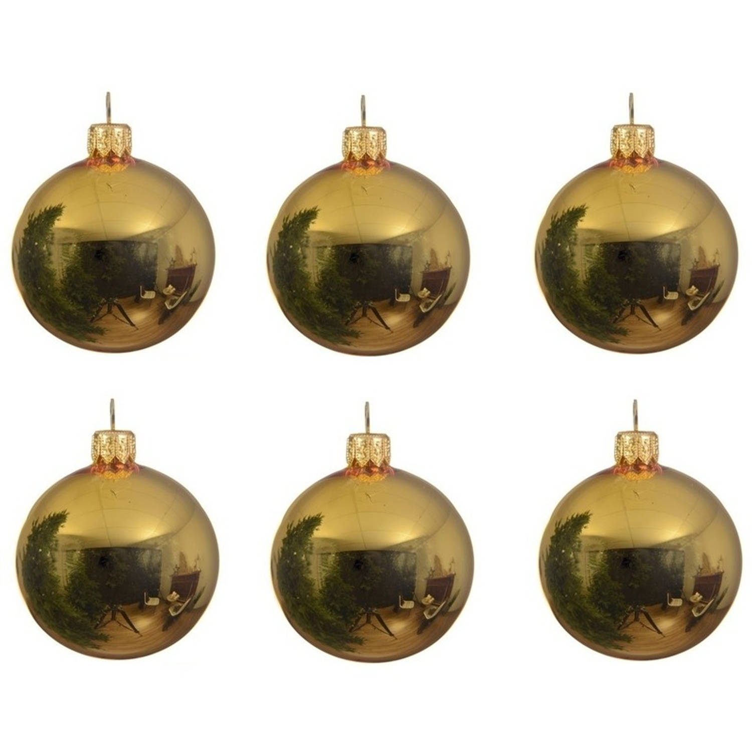 12x Gouden Glazen Kerstballen 8 Cm Glans-glanzende Kerstboomversiering Goud