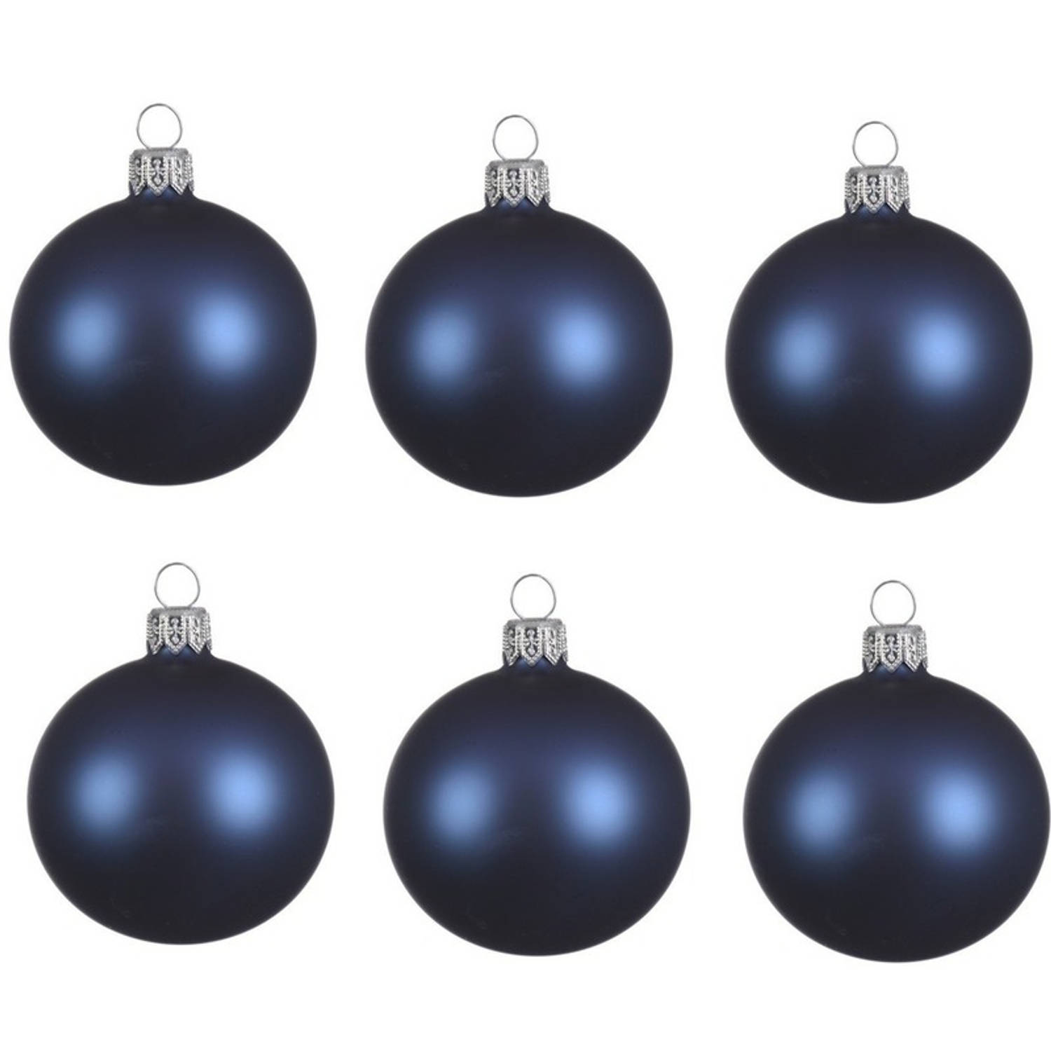 6x Glazen kerstballen mat donkerblauw 6 cm kerstboom versiering/decoratie - Kerstbal