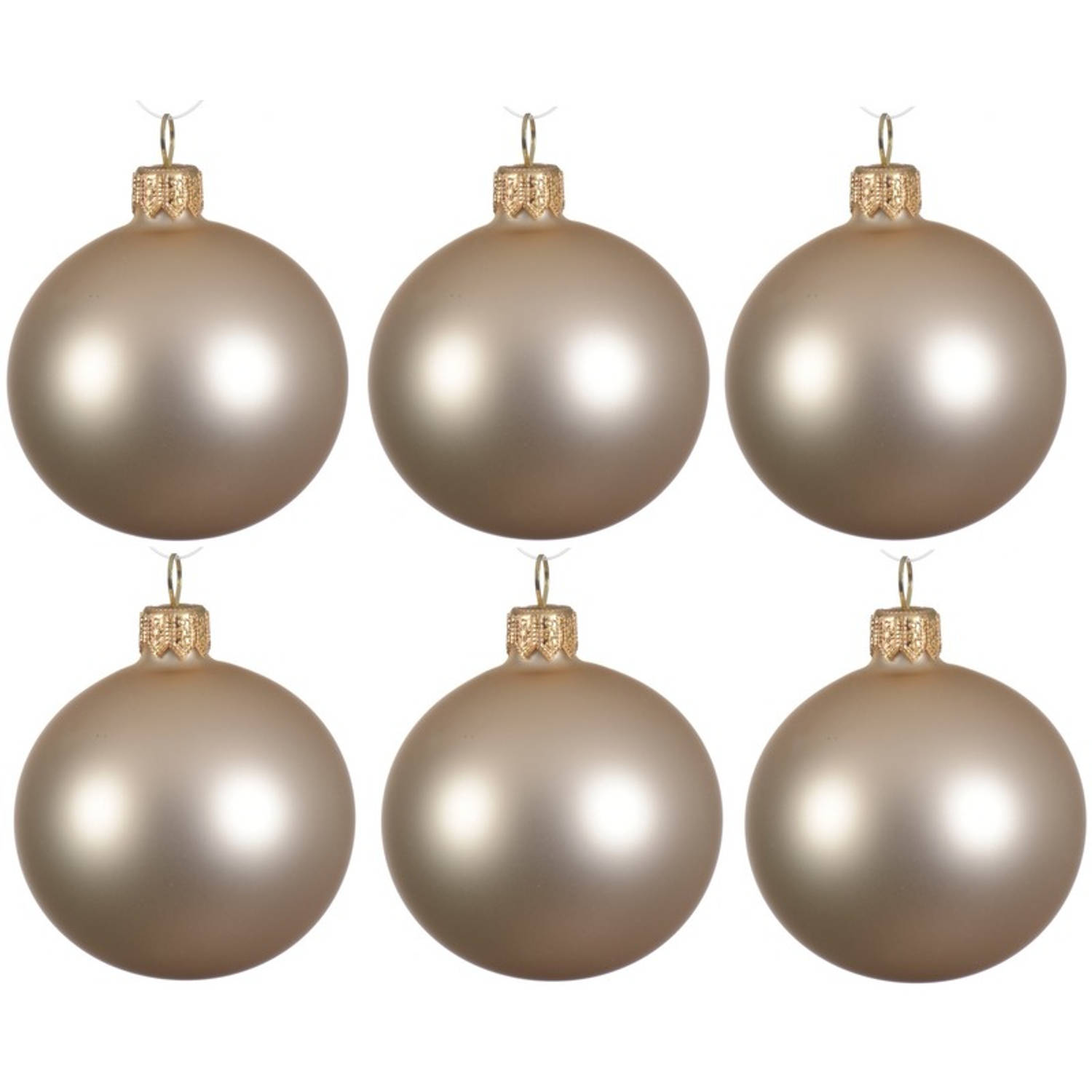 6x Glazen kerstballen mat licht parel/champagne 6 cm kerstboom versiering/decoratie - Kerstbal