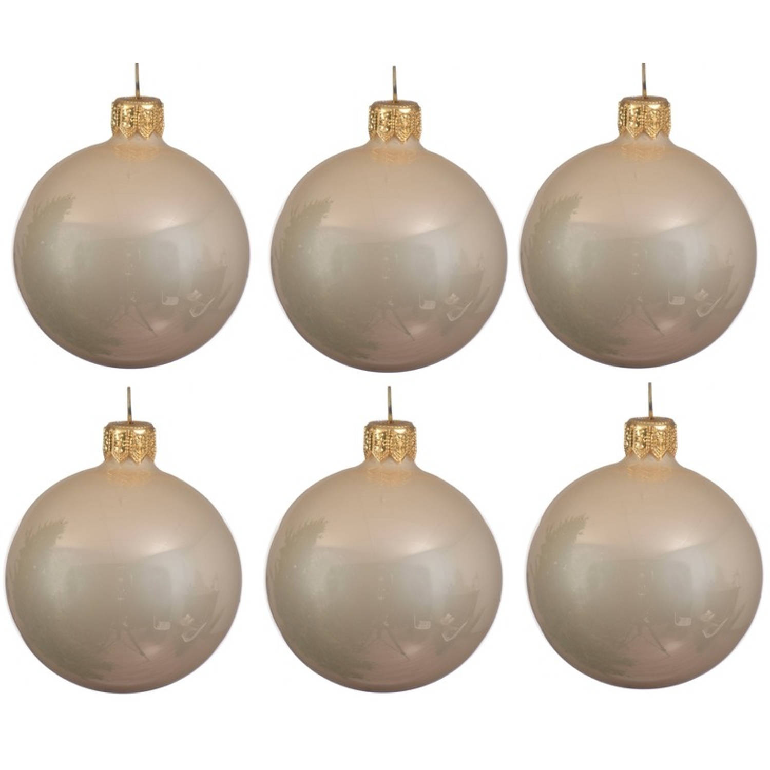 6x Licht Parel-champagne Glazen Kerstballen 6 Cm Glans-glanzende Kerstboomversiering Licht Parel-cha