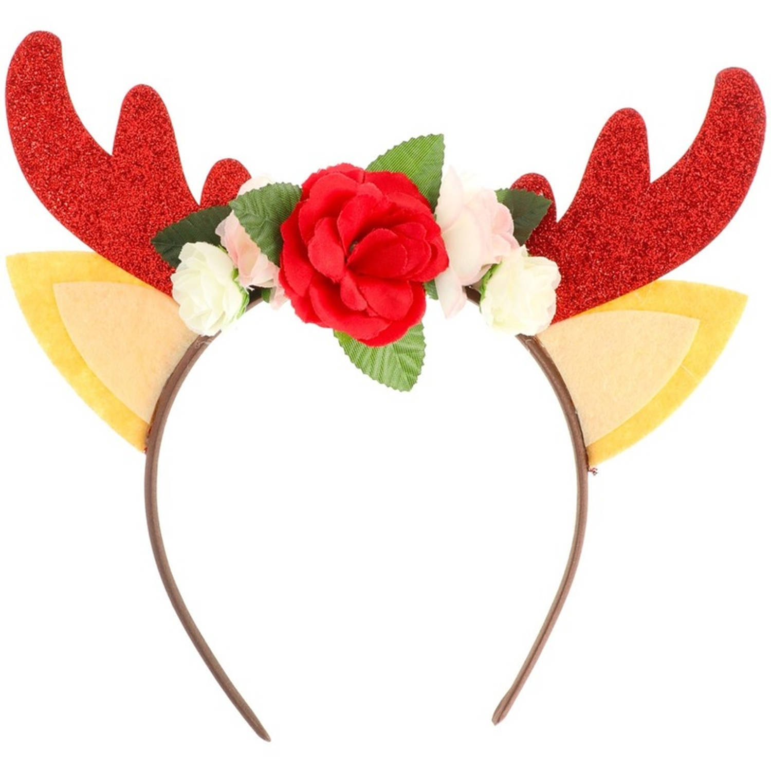 achtergrond Ruïneren Gewoon Rendier gewei met bloemen tiara/diadeem - Diademen/Haarbanden - Kerst  verkleed accessoires | Blokker