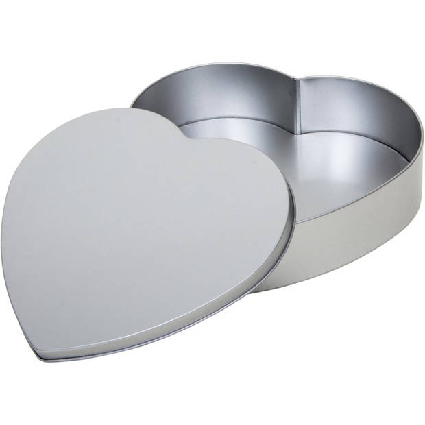 Zilver hart bewaarblik/opbergblik 18 cm - Voorraadblikken