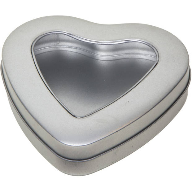 4x Zilver hart bewaarblik/opbergblik 13 cm met doorzichtig venster - Voorraadblikken