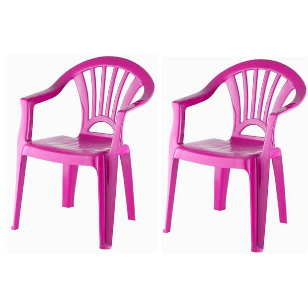 2x Kunststof fuchsia roze kinderstoeltjes 37 x 31 x 51 cm - Kinderstoelen