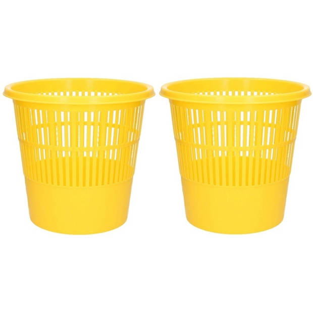 2x Gele vuilnisbakken/prullenbakken 20 liter - Prullenmanden