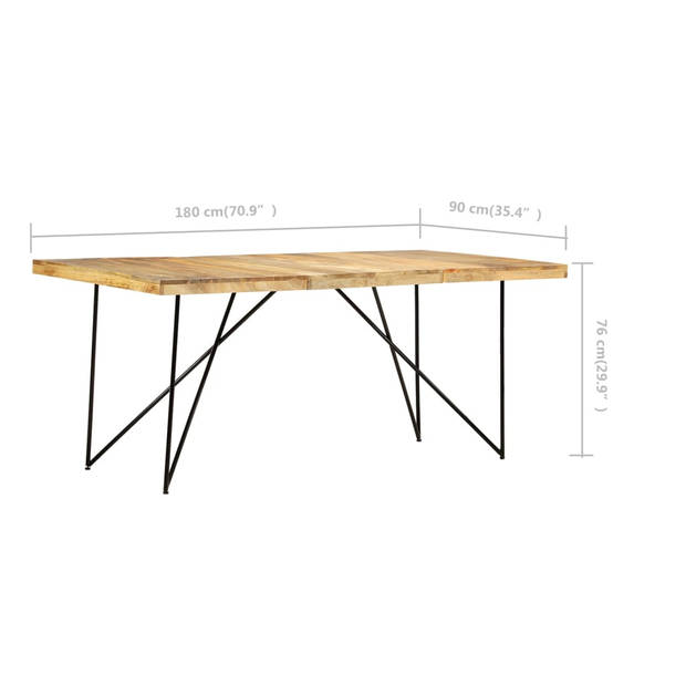 The Living Store Houten eettafel Industriële stijl - 180x90x76 cm - Massief Mangohout