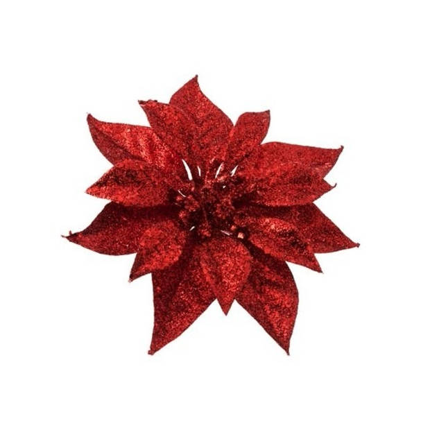 Kerst bloemen 2x stuks kunststof rood - op clip - 18 cm - Kersthangers