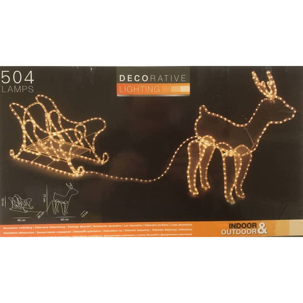 Decorative Lighting 3D rendier met slee lichtslang - 504 lampjes - warm wit - 60x13x77cm hoog