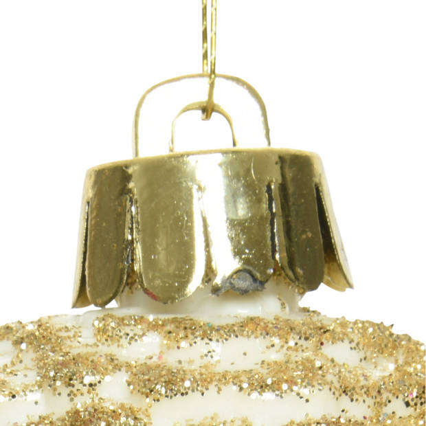 6x Kerstboom hangers dennenappels creme wit 8 cm - Kersthangers