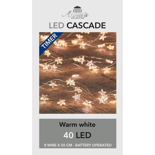 Cascade draadverlichting met timer 40 sterren lampjes warm wit 8x 50 cm - Lichtsnoeren