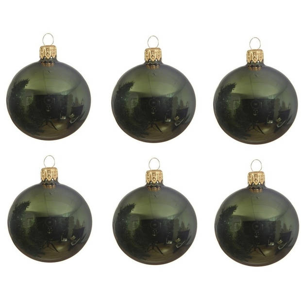 6x Glazen kerstballen glans donkergroen 8 cm kerstboom versiering/decoratie - Kerstbal