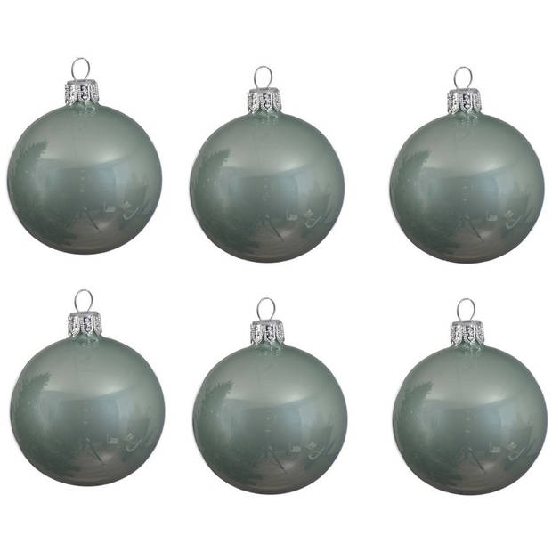 6x Glazen kerstballen glans mintgroen 8 cm kerstboom versiering/decoratie - Kerstbal