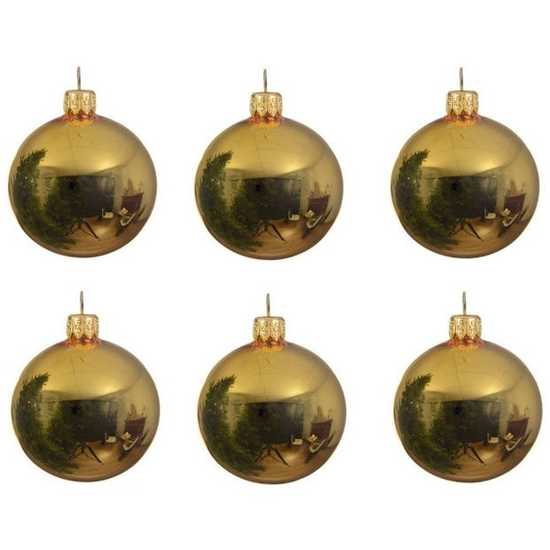 12x Glazen kerstballen glans goud 8 cm kerstboom versiering/decoratie - Kerstbal