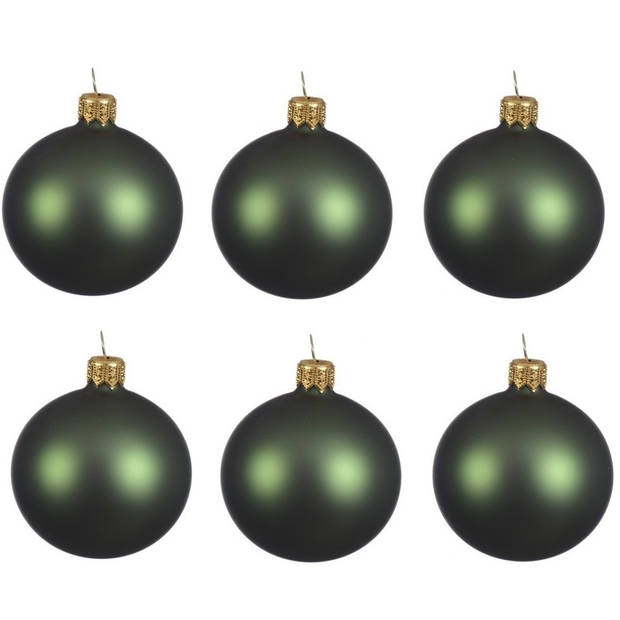 Glazen kerstballen pakket donkergroen glans/mat 16x stuks diverse maten - Kerstbal