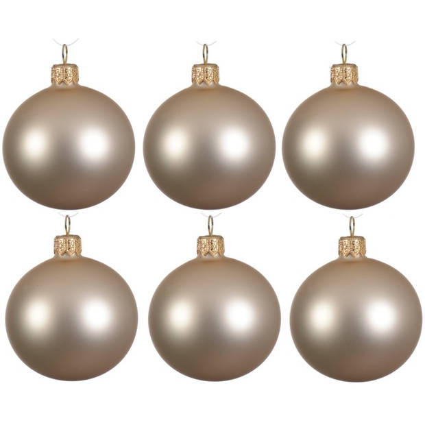 Decoris Kerstballen set - 6x stuks - parel/champagne - glas - 6 cm - mat - kerstversiering - Kerstbal