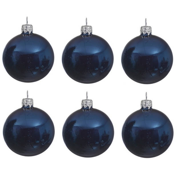 Glazen kerstballen pakket donkerblauw glans/mat 16x stuks diverse maten - Kerstbal