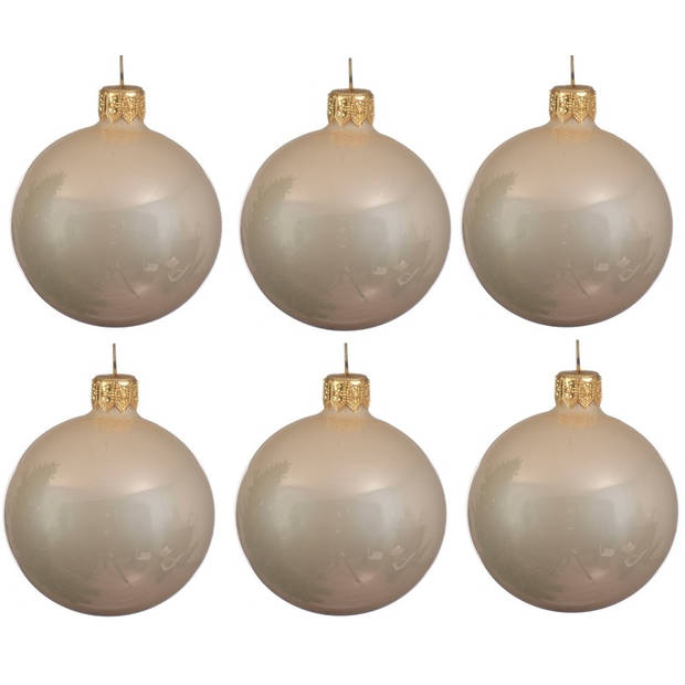 12x Glazen kerstballen glans licht parel/champagne 6 cm kerstboom versiering/decoratie - Kerstbal