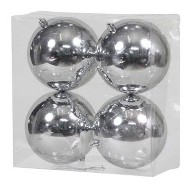 Othmar decorations Kerstballen - 4x - zilver - kunststof - 12 cm - Kerstbal