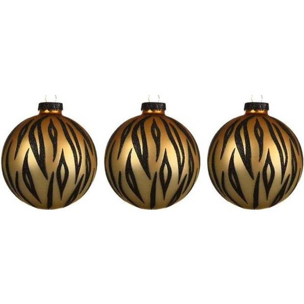 6x Glazen kerstballen mat tijgerprint 8 cm kerstboom versiering/decoratie - Kerstbal