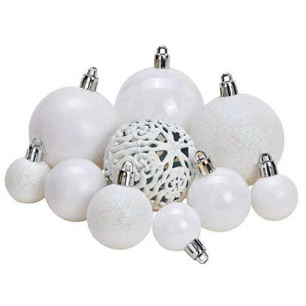 100x Witte kunststof kerstballen 3/4/6 cm - Kerstbal