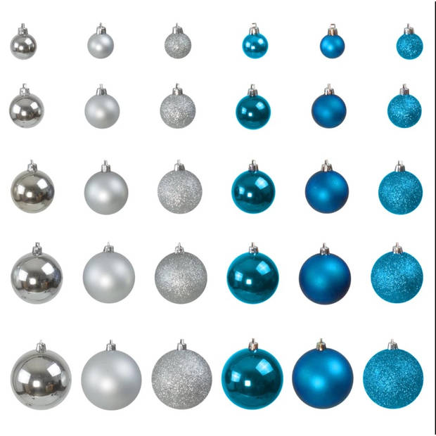 Kunststof Kerstballen set 120 ballen - binnen buiten - Blauw/Zilver