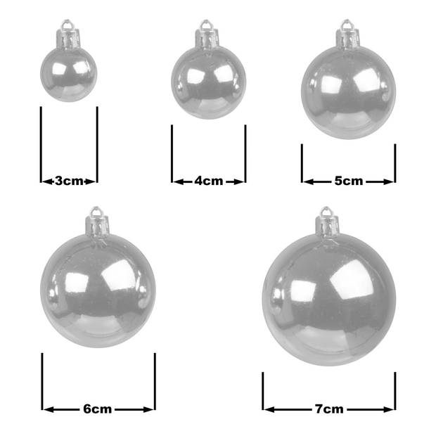Kunststof Kerstballen set 130 ballen, piek en snoer Zilver/Staalblauw