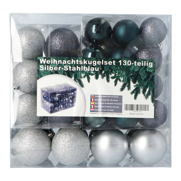 Kunststof Kerstballen set 120 ballen Binnen/Buiten - Zilver/Donkerblauw