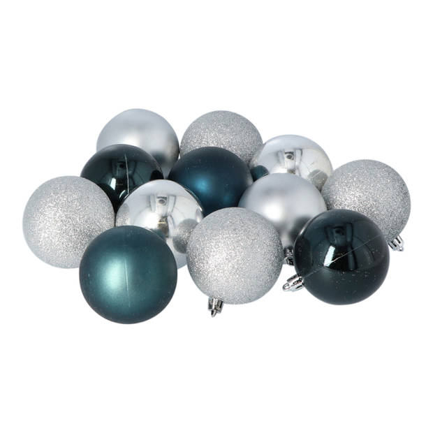 Kunststof Kerstballen set 120 ballen Binnen/Buiten - Zilver/Donkerblauw