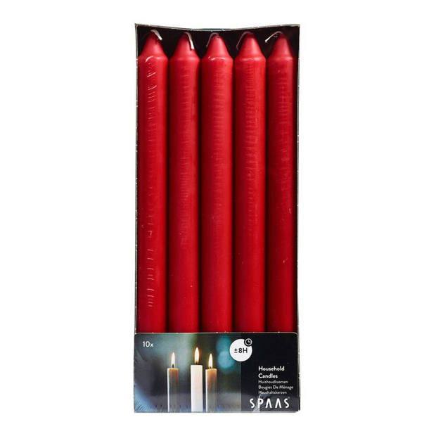 Dinerkaarsen rood - 10x stuks - 24 cm - 8 branduren - Dinerkaarsen