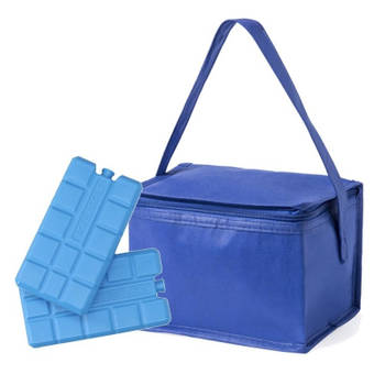 Strand sixpack mini koeltasje blauw inclusief 2 koelelementen - Koeltas