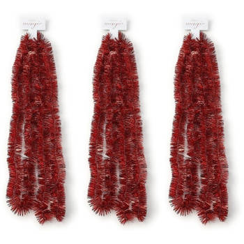 3x Kerst lametta guirlandes rood 270 cm kerstboom versiering/decoratie - Kerstslingers