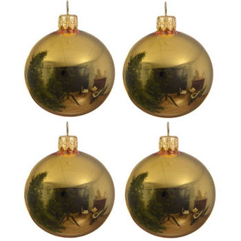 4x Glazen kerstballen glans goud 10 cm kerstboom versiering/decoratie - Kerstbal