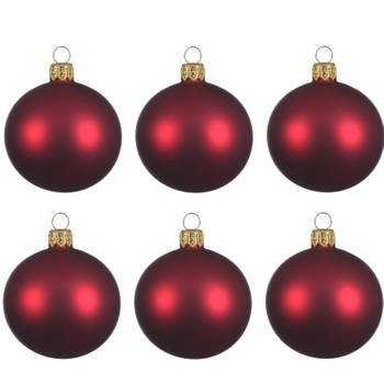 Decoris Kerstballen set - 6x stuks - donker rood - glas - 6 cm - Kerstbal