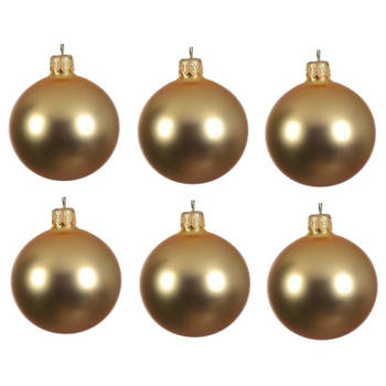 6x Glazen kerstballen mat goud 6 cm kerstboom versiering/decoratie - Kerstbal