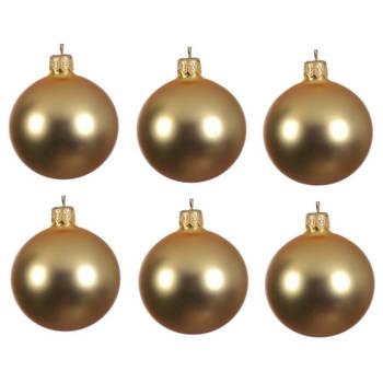 Decoris Kerstballen set - 6x stuks - goud - glas - 6 cm - mat - kerstversiering - gouden ophanglint - Kerstbal