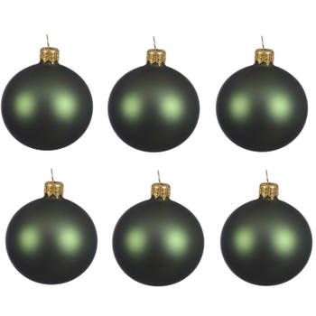 Decoris Kerstballen set - 6x stuks - donker groen - glas - 6 cm - mat - kerstversiering - Kerstbal