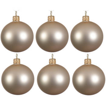 6x Glazen kerstballen mat licht parel/champagne 6 cm kerstboom versiering/decoratie - Kerstbal